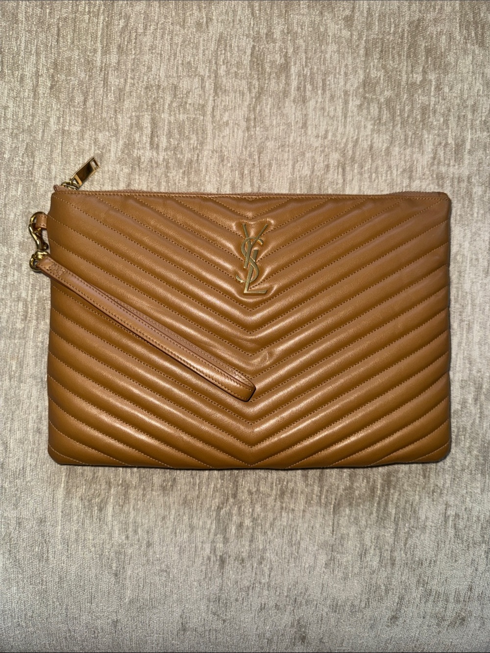 Saint Laurent Monogram Camel color Wristlet Clutch